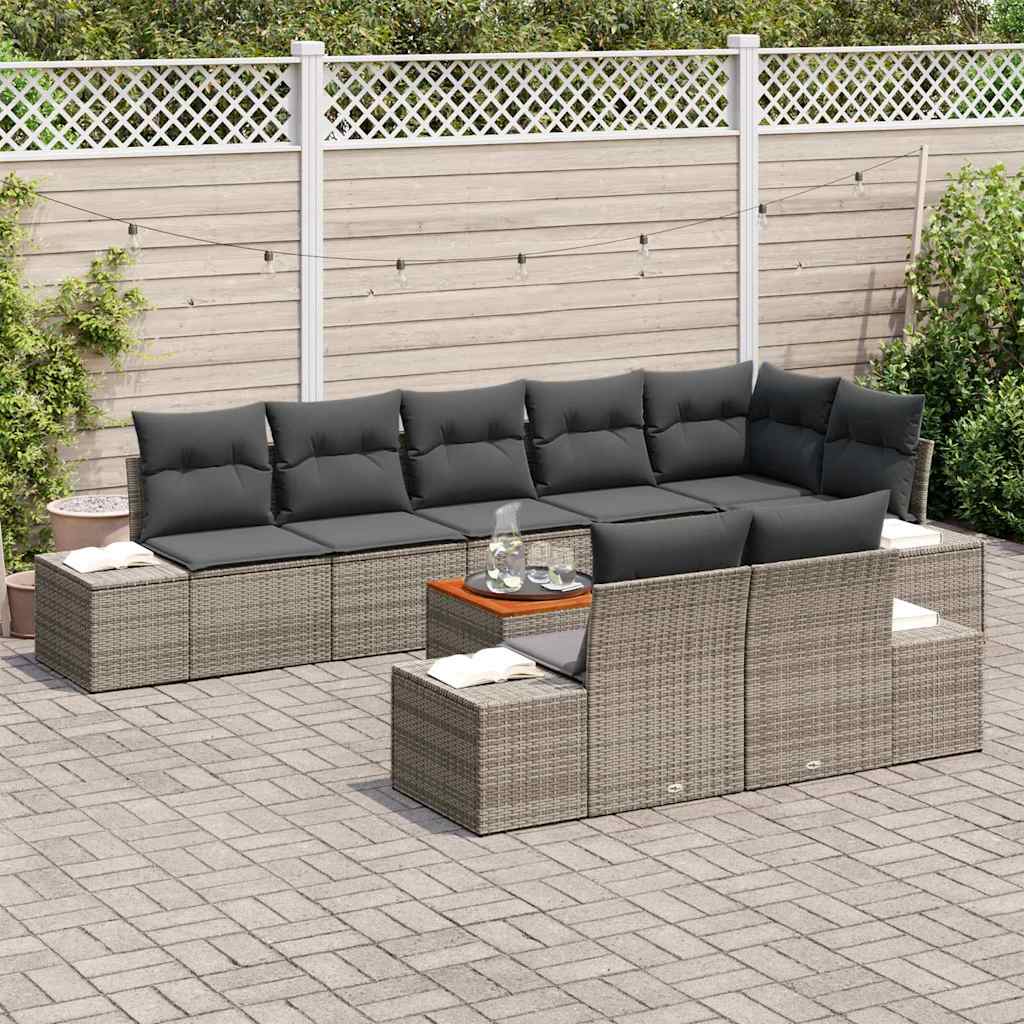 Garten-Sofa-Set mit Speicher 9 pcs Grau