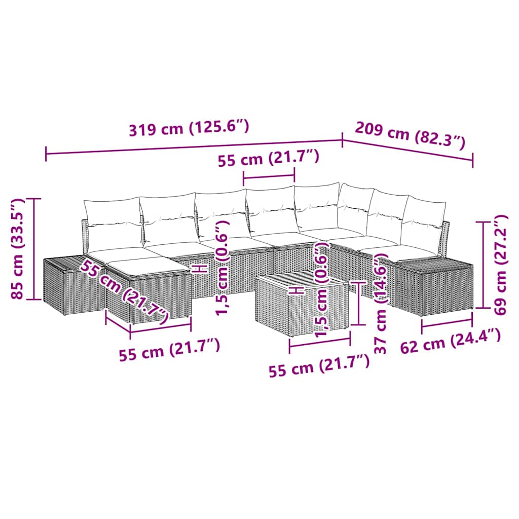 Garten-Sofa-Set 9 pcs Beige und Weiß
