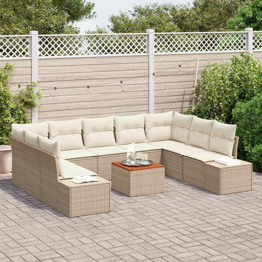 Garten-Sofa-Set mit Speicher 10 pcs Beige und Weiß