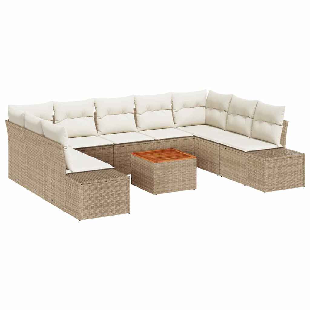 Garten-Sofa-Set mit Speicher 10 pcs Beige und Weiß