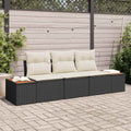 Garten-Sofa-Set 3 pcs Schwarz und Creme Poly Rattan