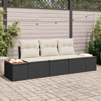 Garten-Sofa-Set 3 pcs Schwarz und Creme Poly Rattan