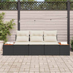 Garten-Sofa-Set 3 pcs Schwarz und Creme Poly Rattan