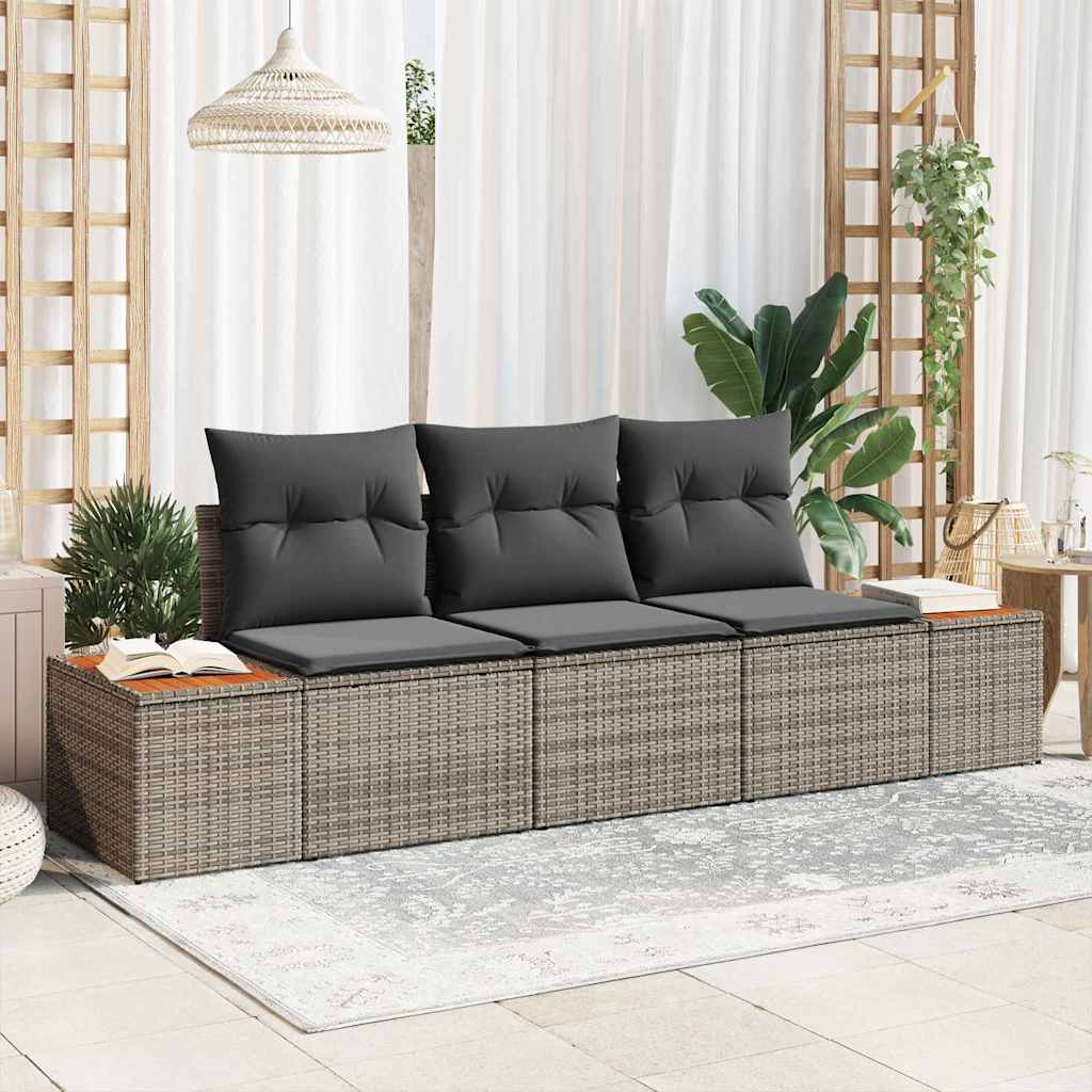 Garten-Sofa-Set mit Speicher 3 pcs Grau Poly Rattan