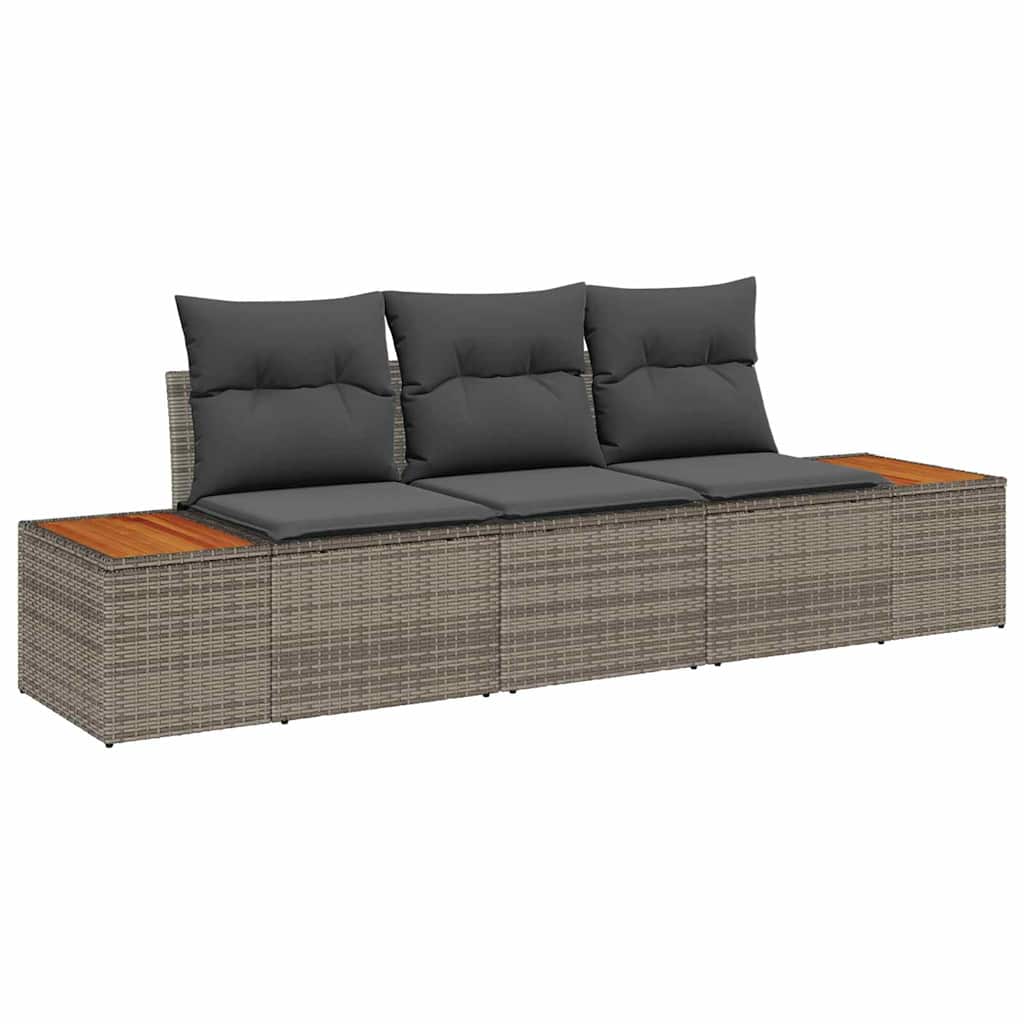 Garten-Sofa-Set mit Speicher 3 pcs Grau Poly Rattan