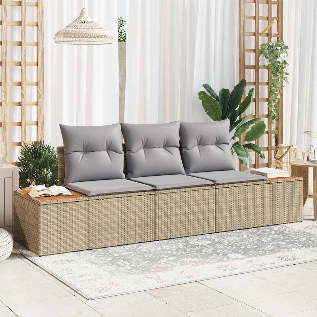 Garten-Sofa-Set 3 pcs Beige und Hellgrau Poly Rattan