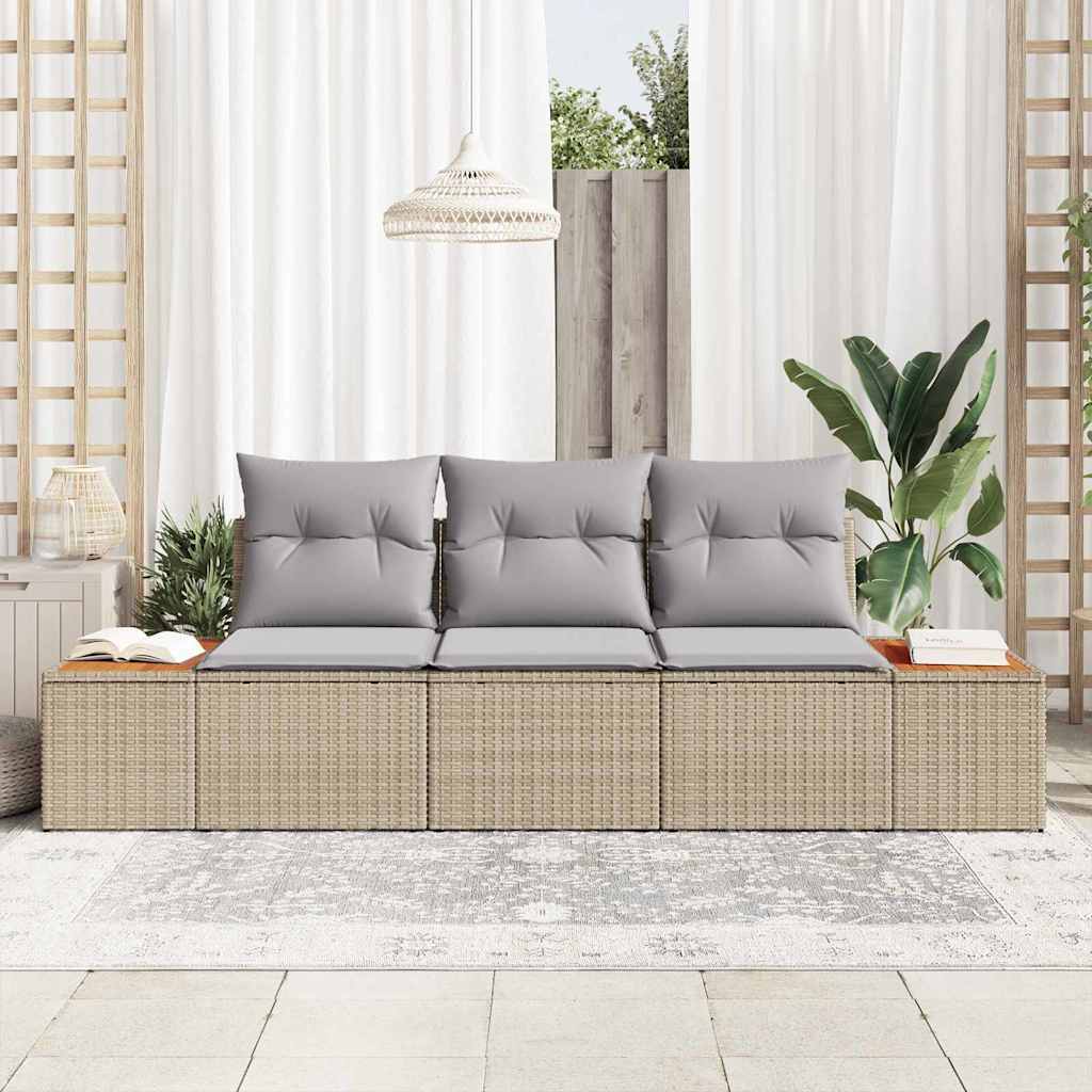 Garten-Sofa-Set 3 pcs Beige und Hellgrau Poly Rattan