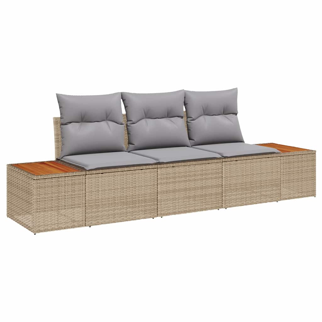 Garten-Sofa-Set 3 pcs Beige und Hellgrau Poly Rattan