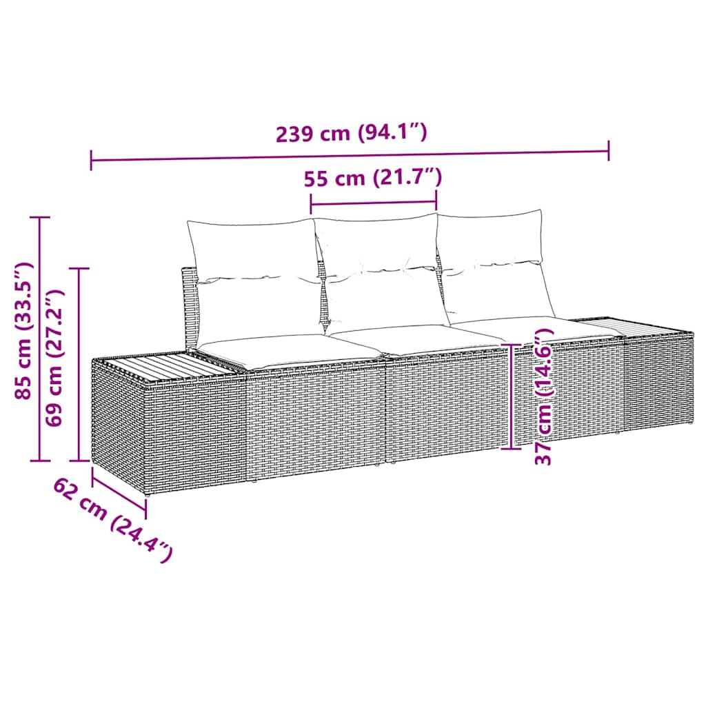 Garten-Sofa-Set 3 pcs Beige und Hellgrau Poly Rattan