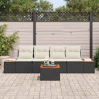 Garten-Sofa-Set mit Kissen 5 pcs Schwarz Poly Rattan