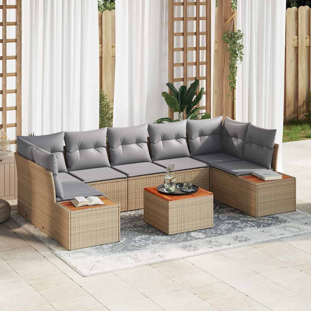 Garten-Sofa-Set mit Kissen mit Speicher 8 pcs Beige Poly Rattan