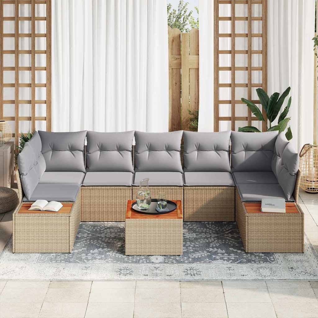 Garten-Sofa-Set mit Kissen mit Speicher 8 pcs Beige Poly Rattan