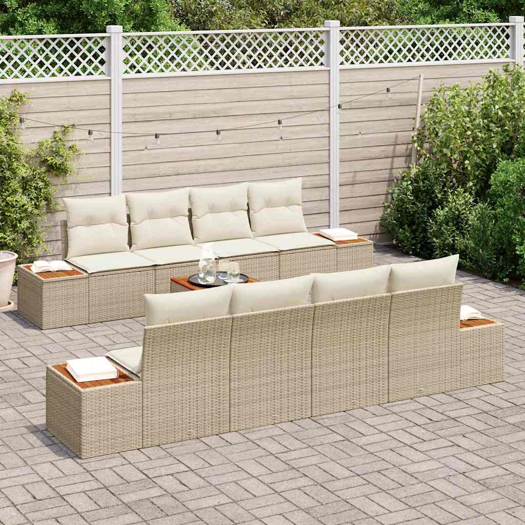 Garten-Sofa-Set mit Speicher 9 pcs Beige Poly Rattan