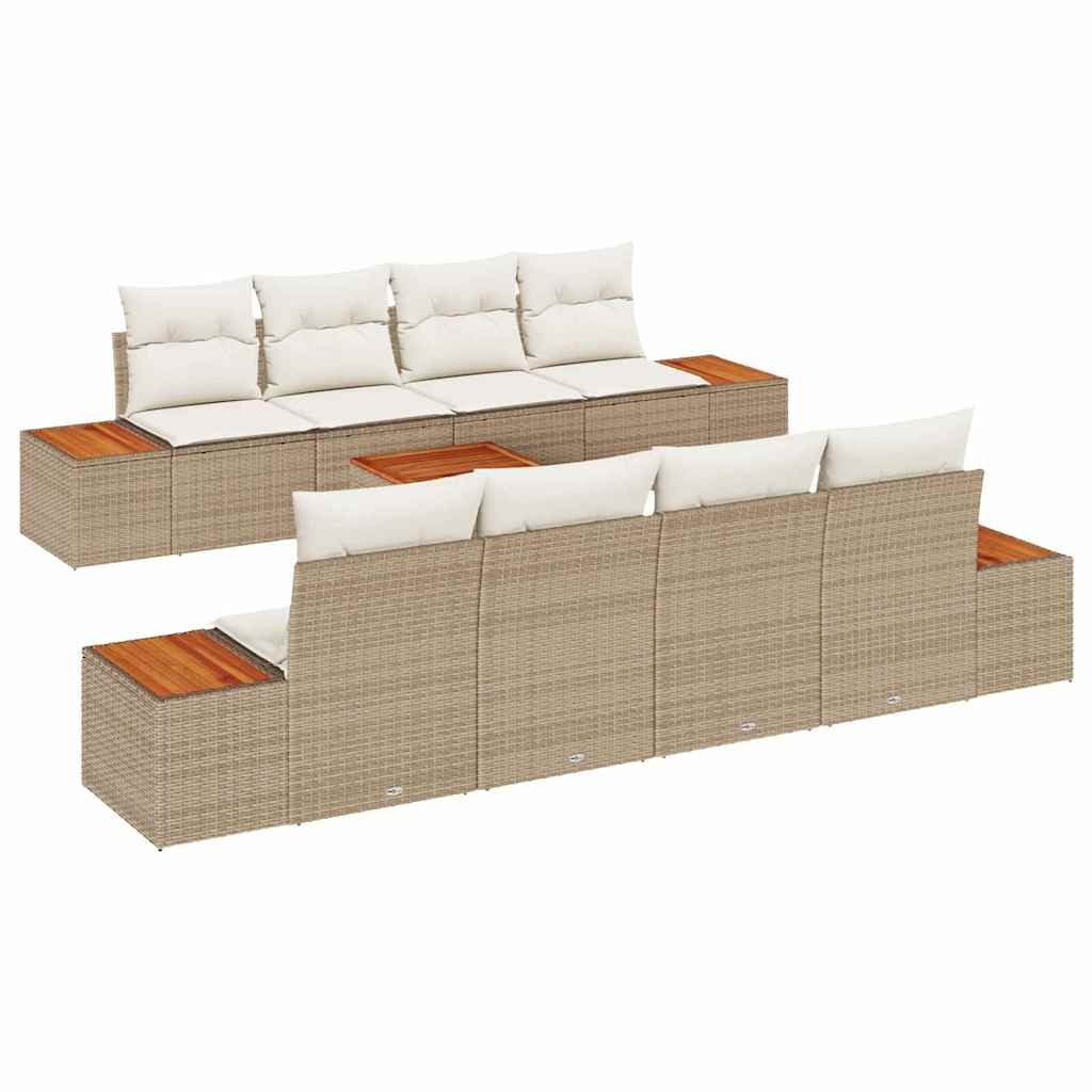 Garten-Sofa-Set mit Speicher 9 pcs Beige Poly Rattan