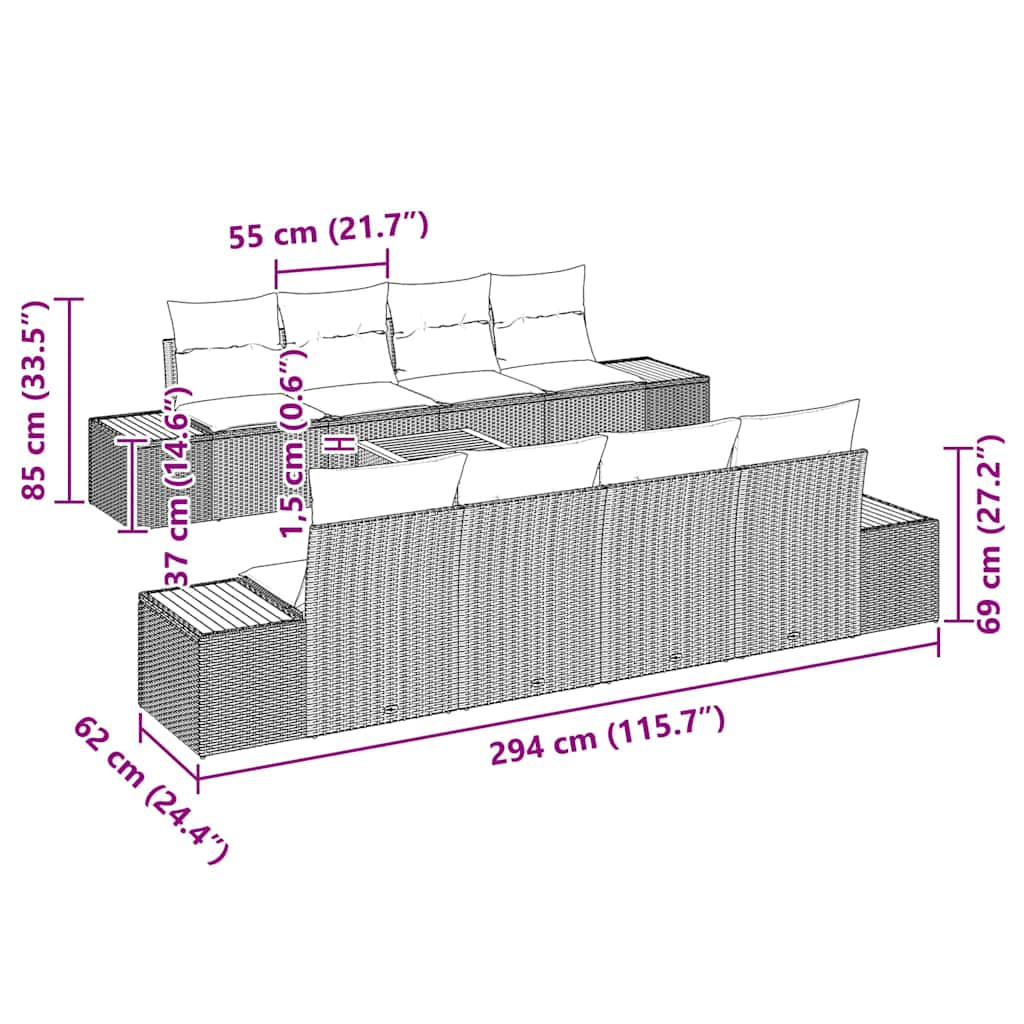 Garten-Sofa-Set mit Speicher 9 pcs Beige Poly Rattan
