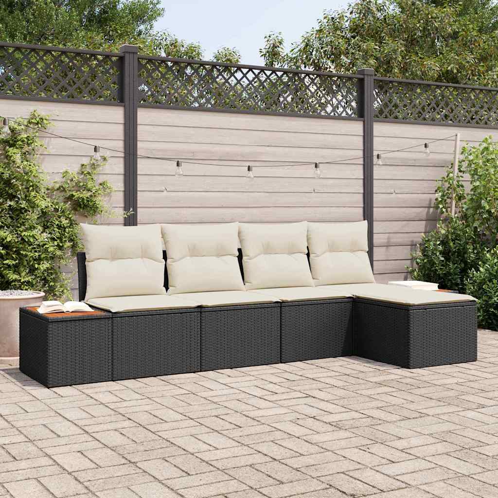 Gartensofa-set mit Kissen 6 pcs Schwarz und Creme Polyrattan