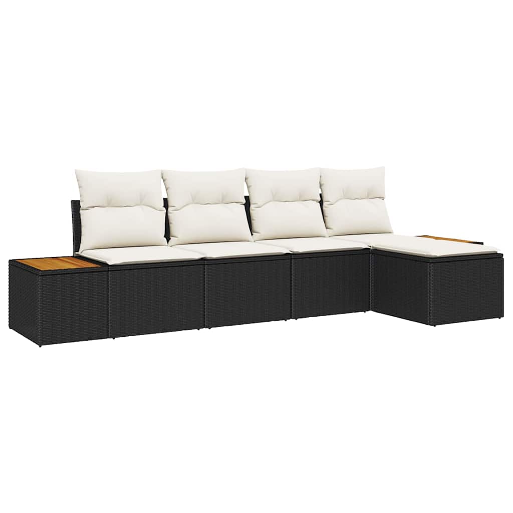 Gartensofa-set mit Kissen 6 pcs Schwarz und Creme Polyrattan