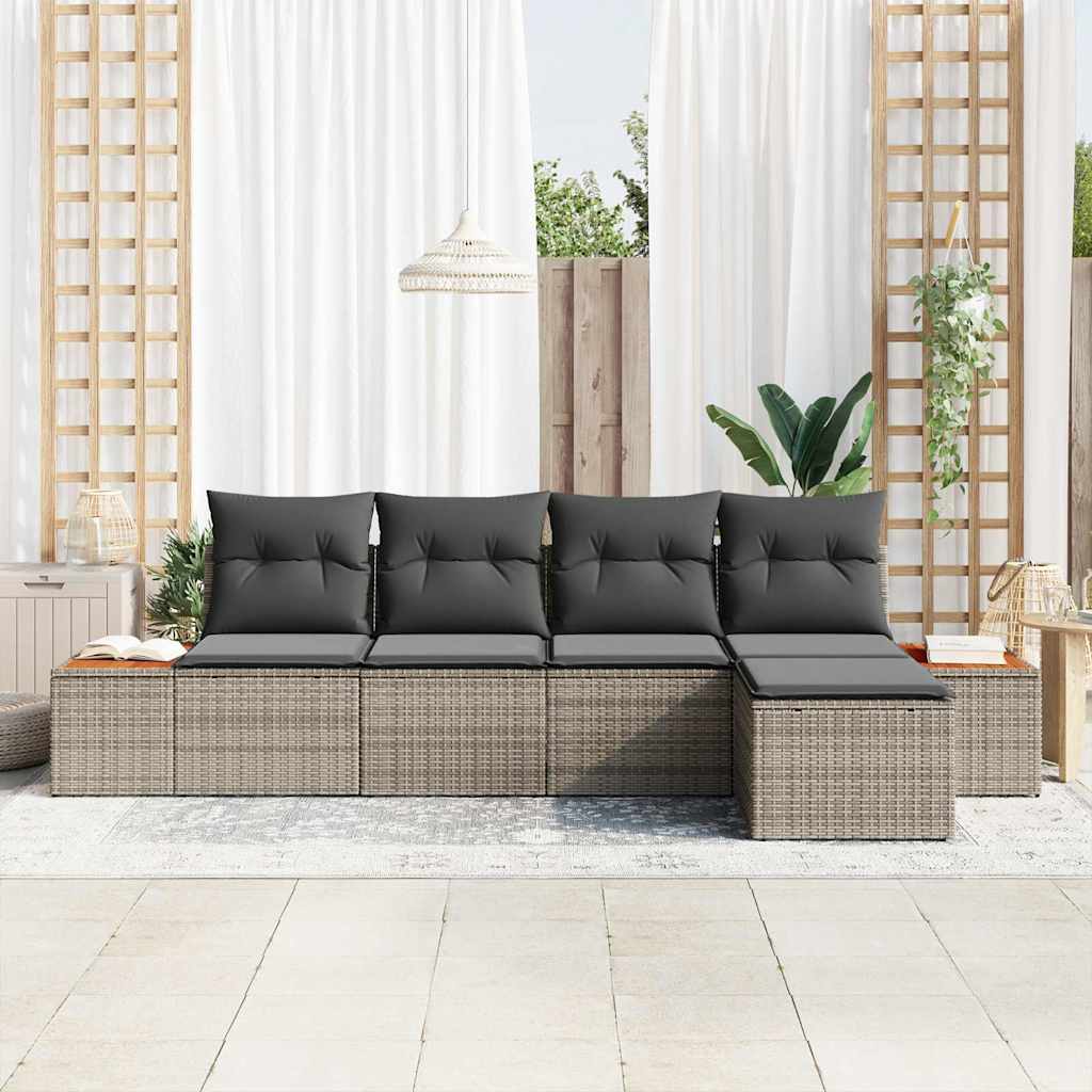 Gartensofa-set mit Kissen mit Speicher 6 pcs Grau Polyrattan