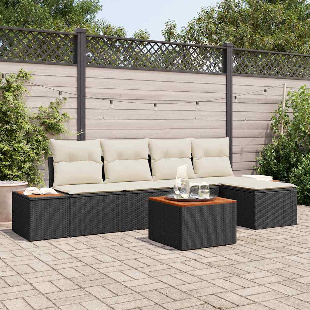 Gartensofa-set mit Kissen 6 pcs Schwarz und Creme Polyrattan