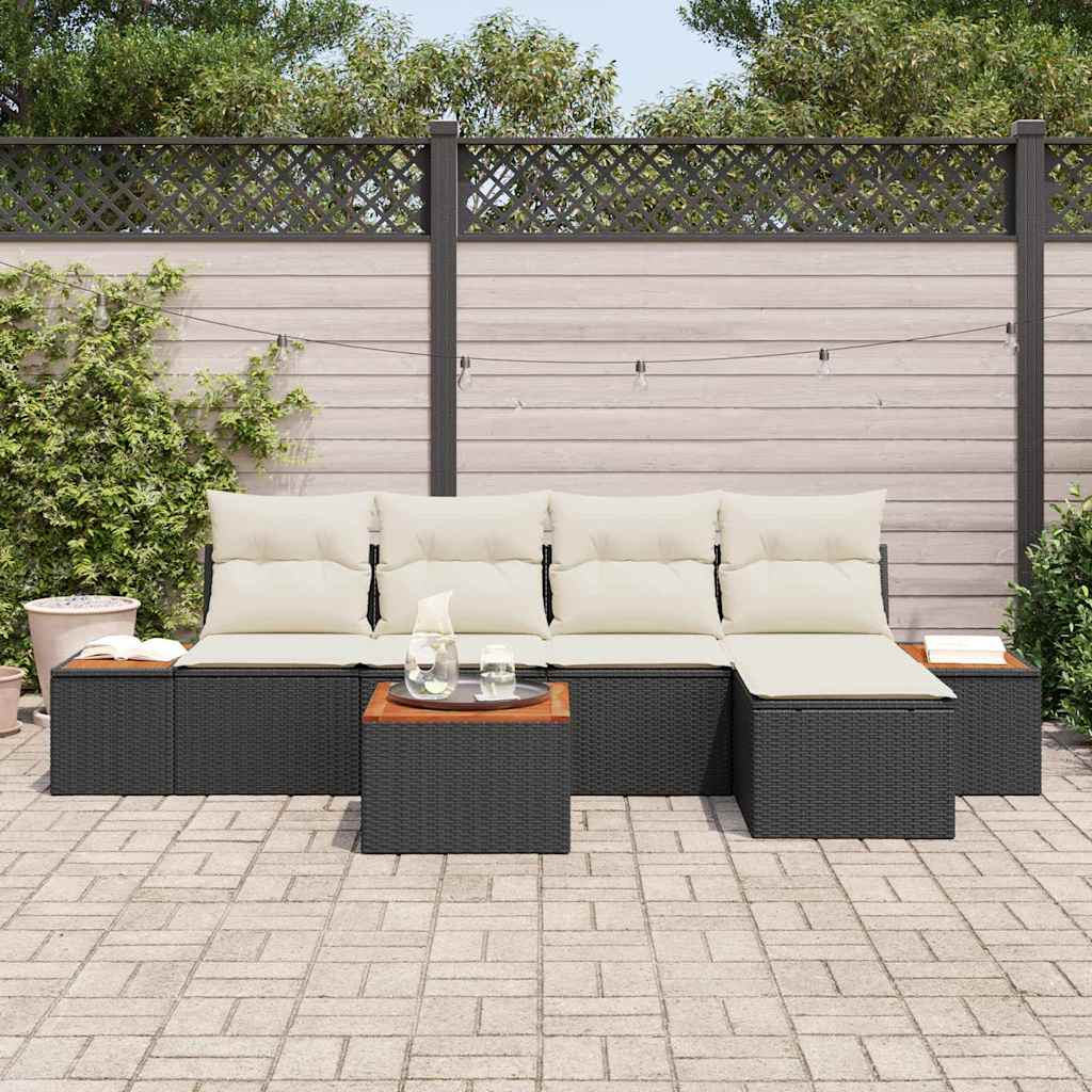 Gartensofa-set mit Kissen 6 pcs Schwarz und Creme Polyrattan