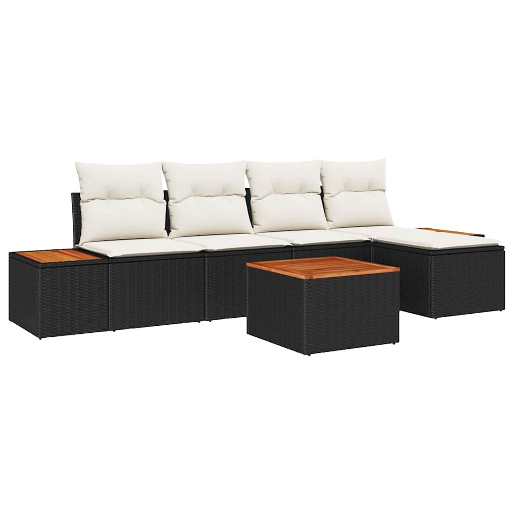 Gartensofa-set mit Kissen 6 pcs Schwarz und Creme Polyrattan