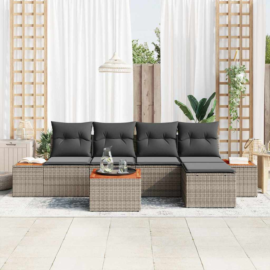 Gartensofa-set mit Kissen mit Speicher 6 pcs Grau Polyrattan