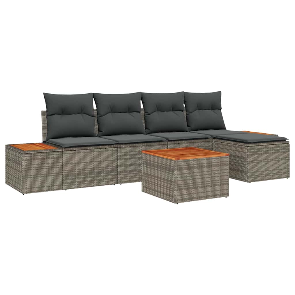 Gartensofa-set mit Kissen mit Speicher 6 pcs Grau Polyrattan