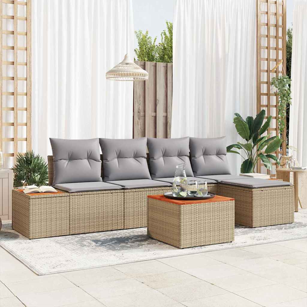 Gartensofa-set mit Kissen 6 pcs Beige und Hellgrau Polyrattan