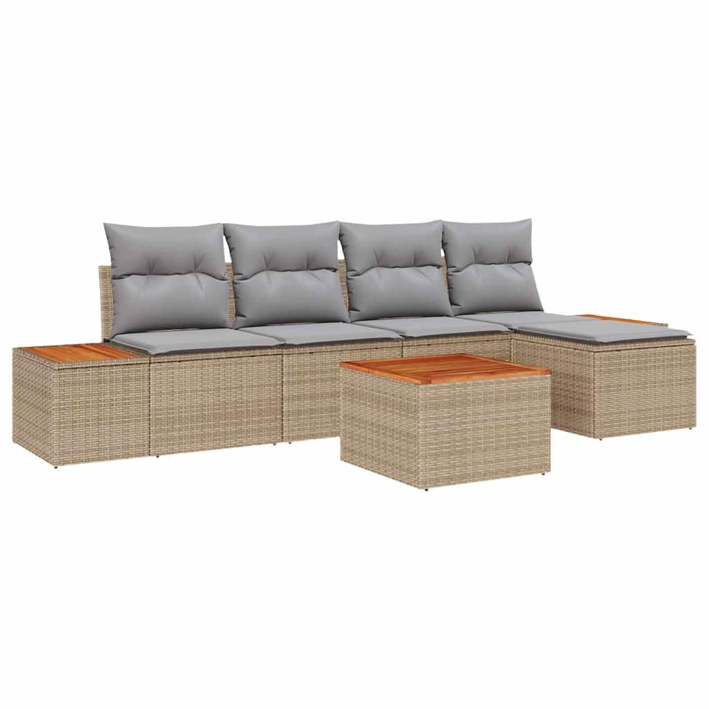 Gartensofa-set mit Kissen 6 pcs Beige und Hellgrau Polyrattan