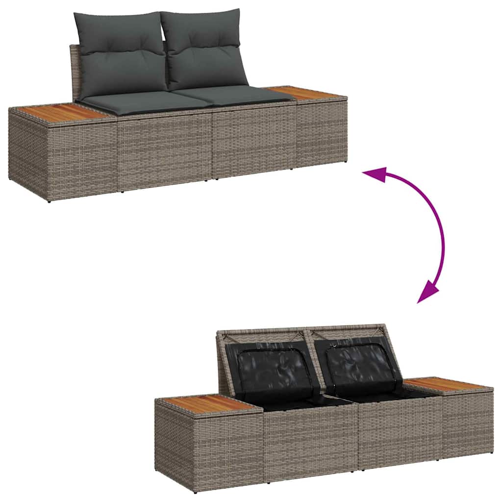 Gartensofa-set mit Kissen mit Speicher 4 pcs Grau Polyrattan