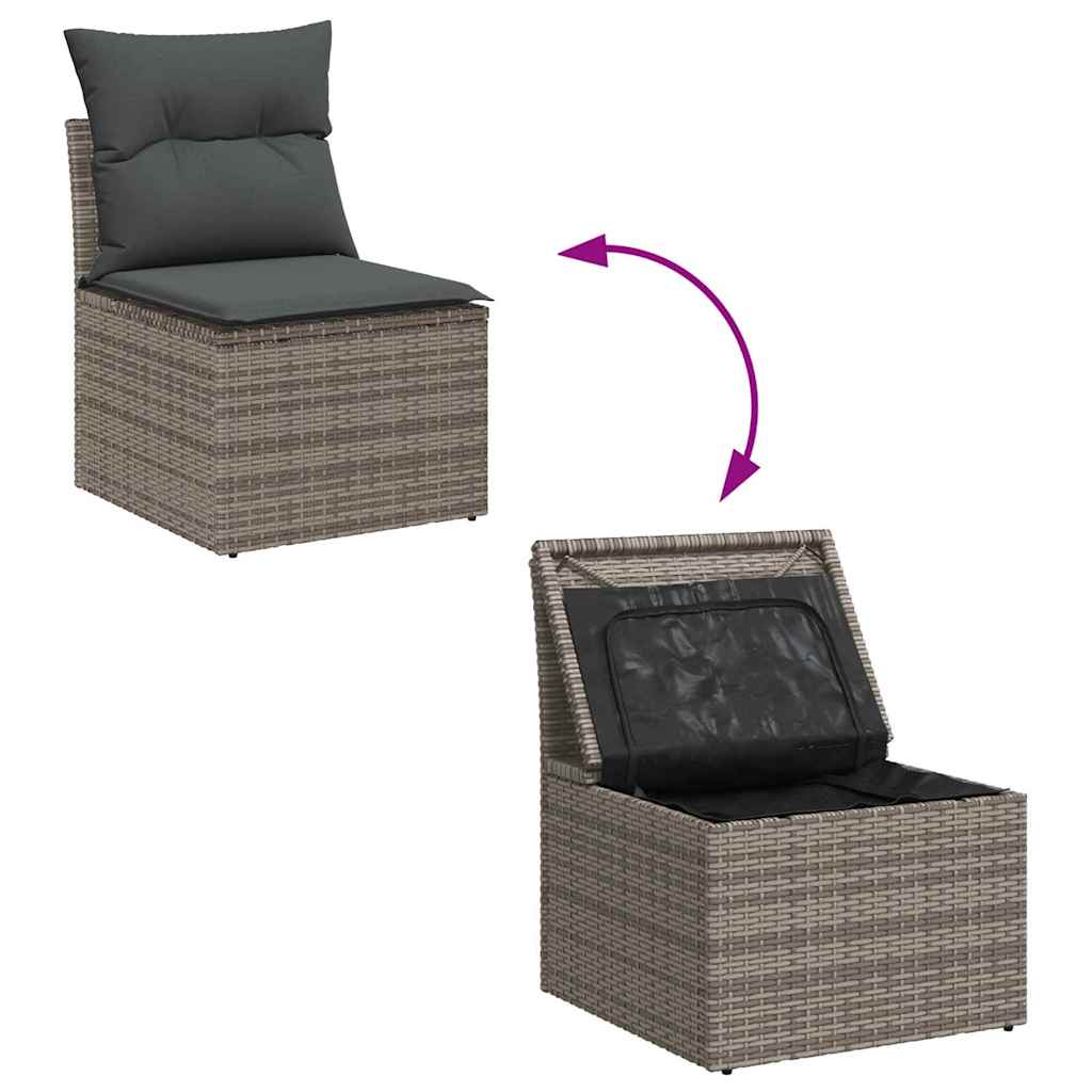 Gartensofa-set mit Kissen mit Speicher 4 pcs Grau Polyrattan