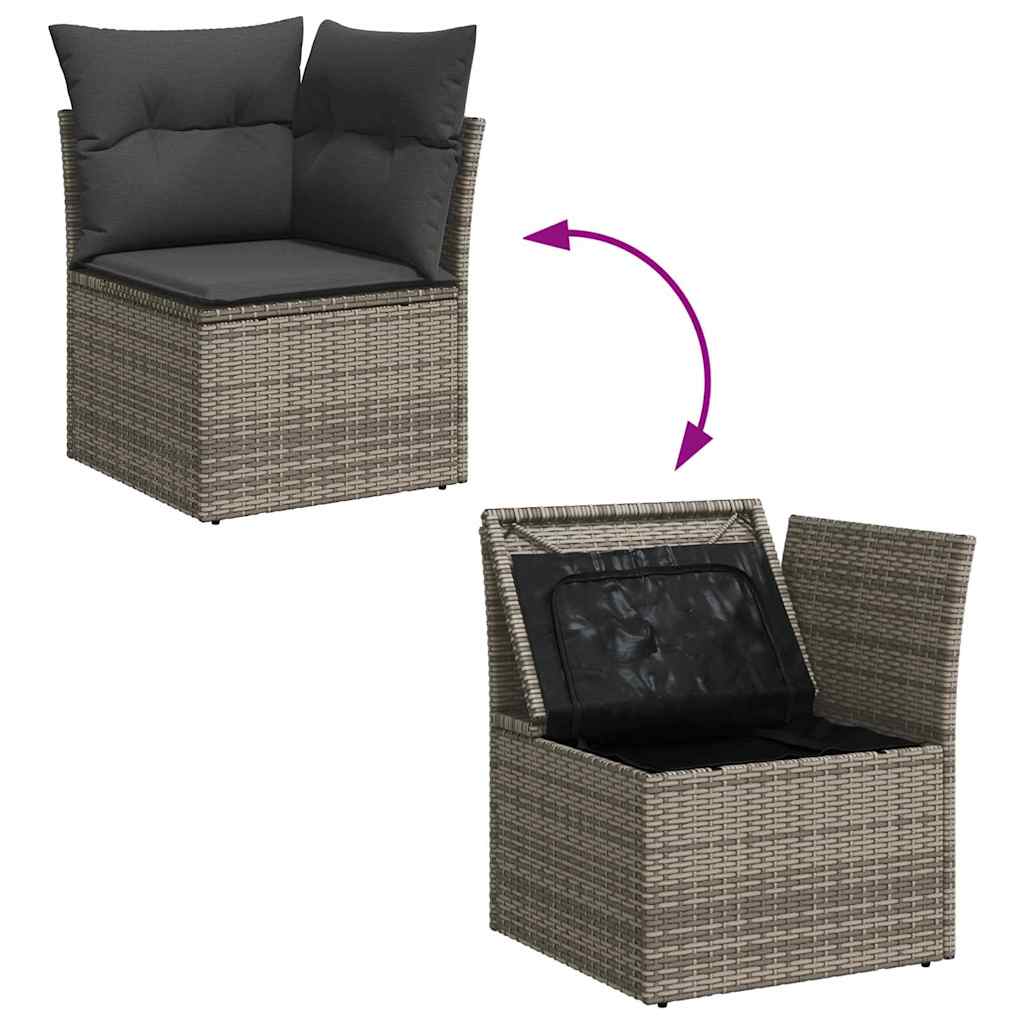 Gartensofa-set mit Kissen mit Speicher 4 pcs Grau Polyrattan