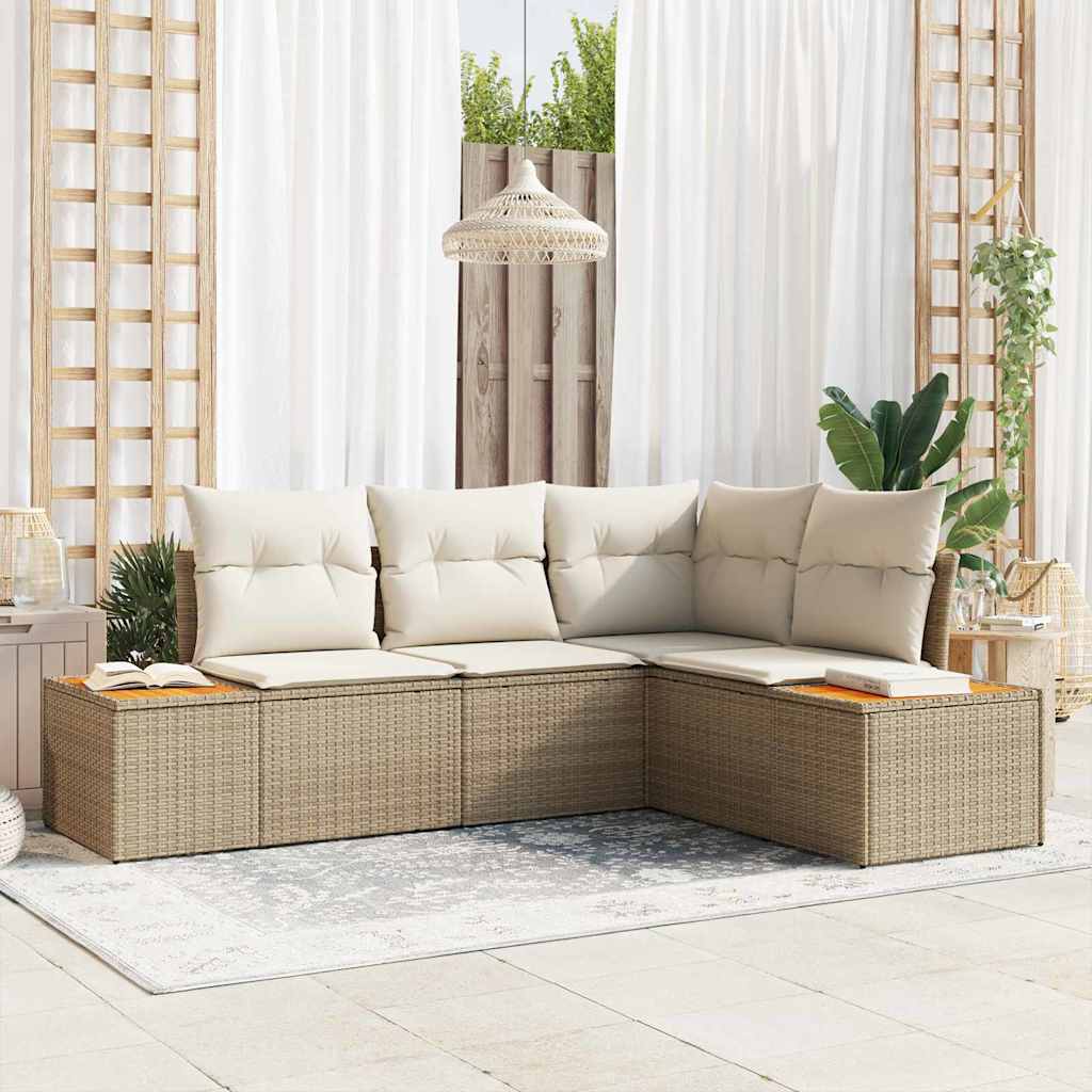 Gartensofa-set mit Kissen 4 pcs Beige und Creme Polyrattan