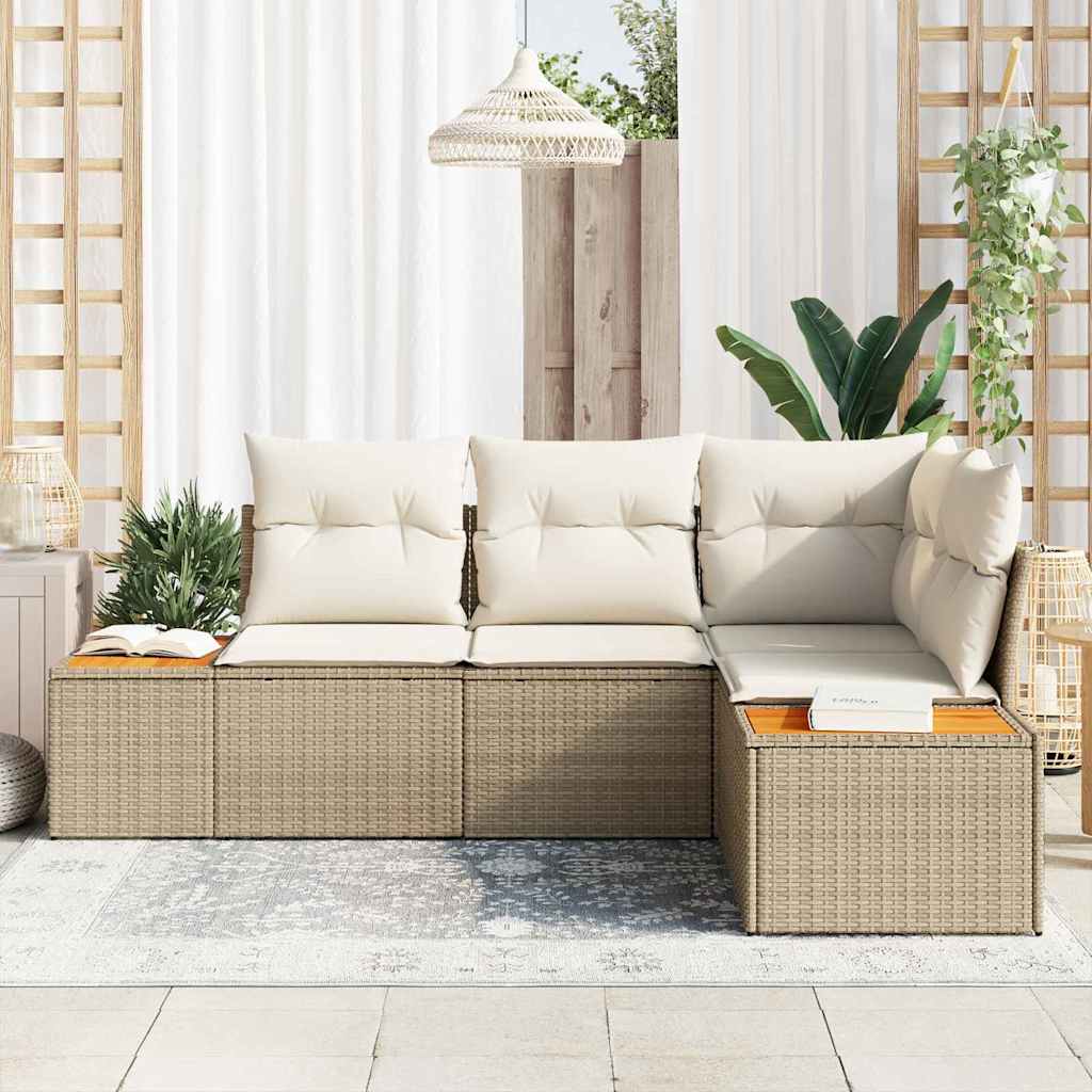 Gartensofa-set mit Kissen 4 pcs Beige und Creme Polyrattan