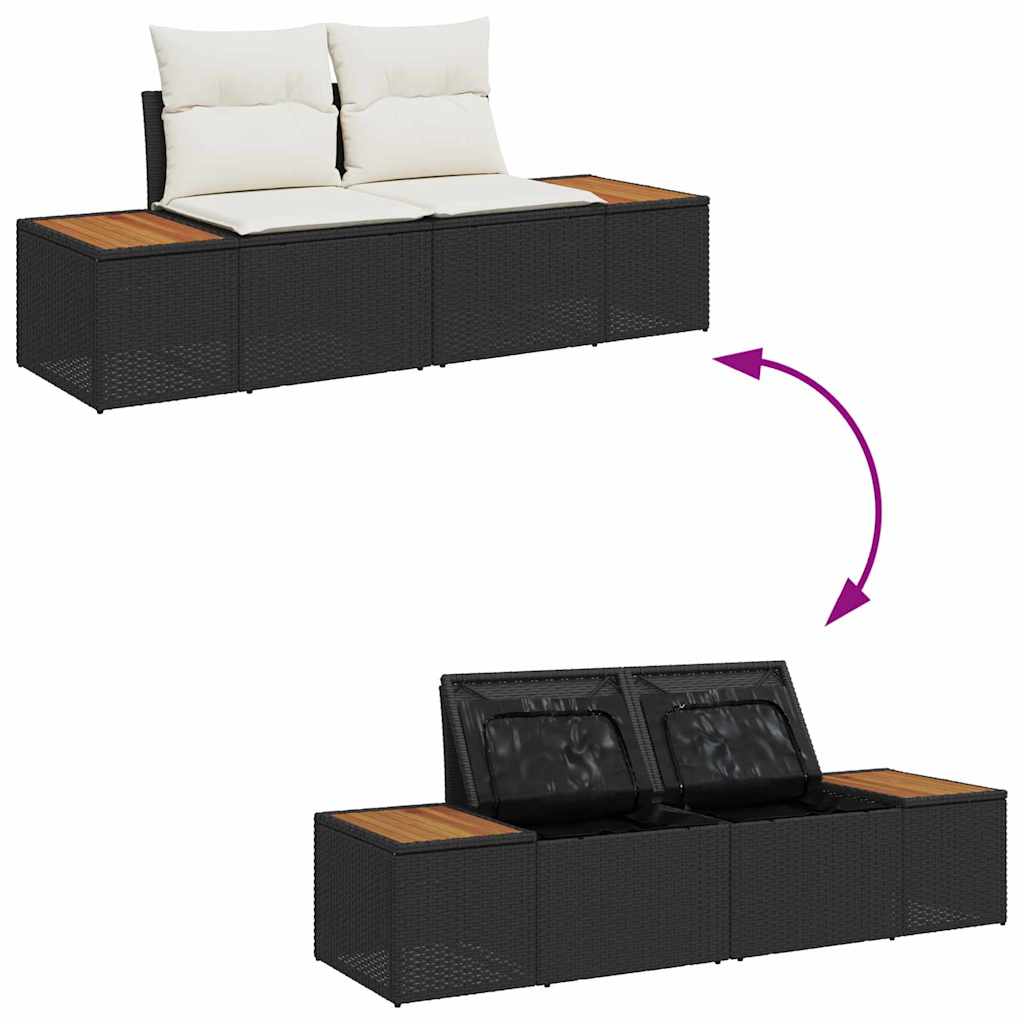 Gartensofa-set mit Kissen 4 pcs Schwarz und Creme Polyrattan