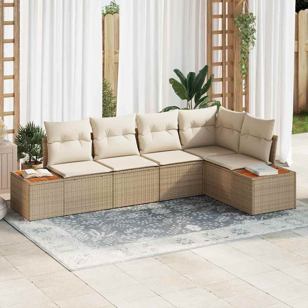 Garten-Sofa-Set mit Kissen 5 pcs Beige und Creme Poly Rattan