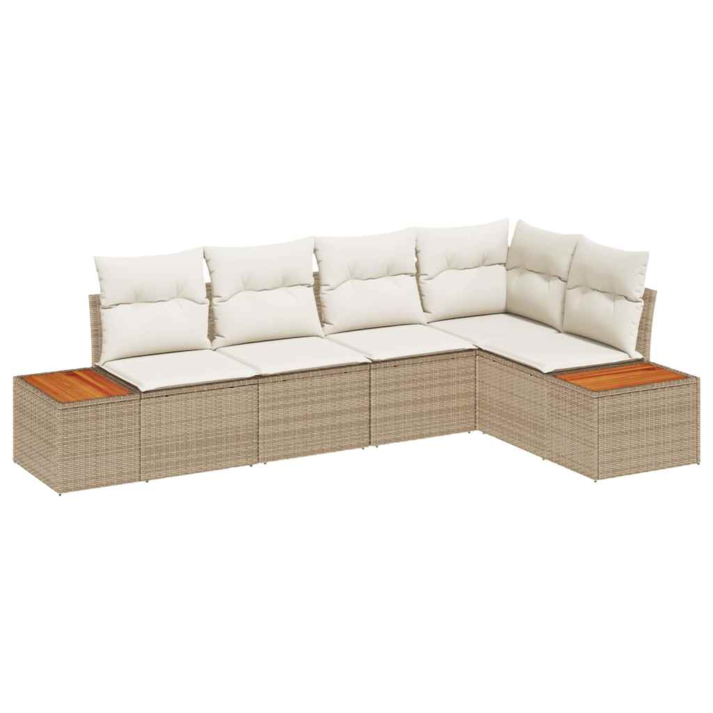 Garten-Sofa-Set mit Kissen 5 pcs Beige und Creme Poly Rattan