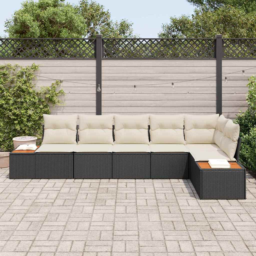 Gartensofa-set mit Kissen 6 pcs Schwarz und Creme Polyrattan