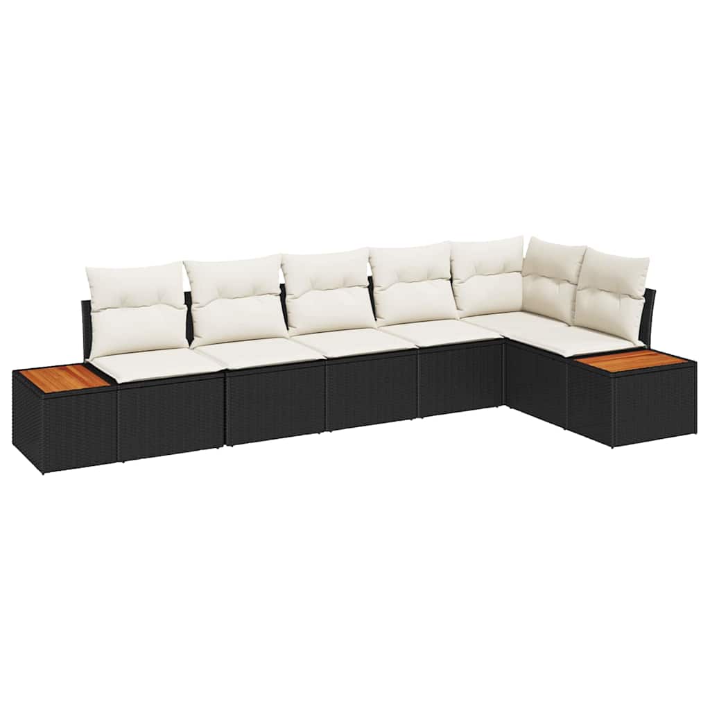 Gartensofa-set mit Kissen 6 pcs Schwarz und Creme Polyrattan