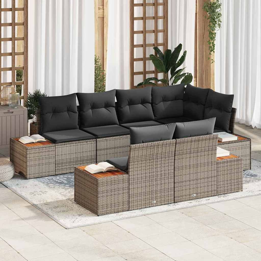 Gartensofa-set mit Kissen mit Speicher 7 pcs Grau Polyrattan