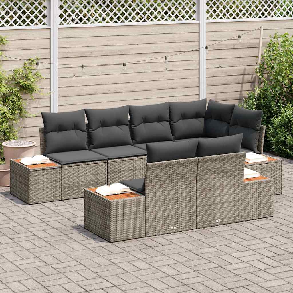 Gartensofa-set mit Kissen mit Speicher 7 pcs Grau Polyrattan