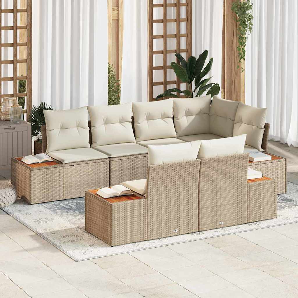Gartensofa-set mit Kissen 7 pcs Beige und Creme Polyrattan