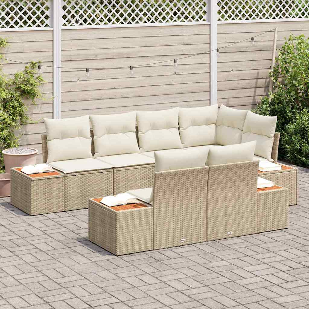 Gartensofa-set mit Kissen 7 pcs Beige und Creme Polyrattan