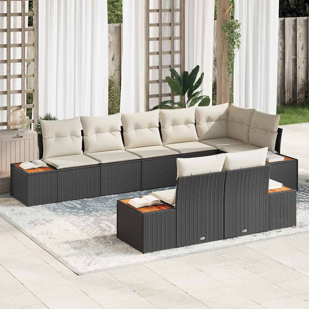 Gartensofa-set mit Kissen 8 pcs Schwarz und Creme Polyrattan
