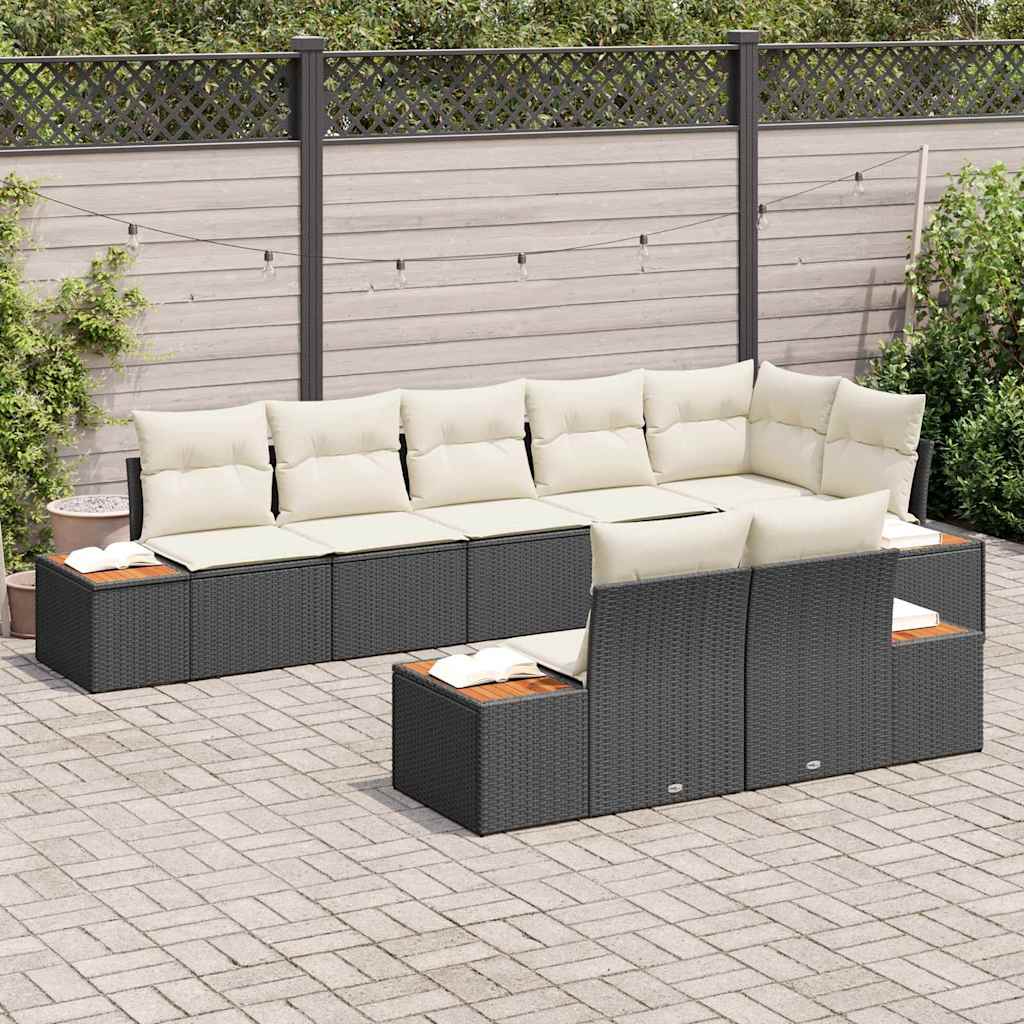 Gartensofa-set mit Kissen 8 pcs Schwarz und Creme Polyrattan