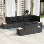Gartensofa-set mit Kissen mit Speicher 8 pcs Schwarz Polyrattan