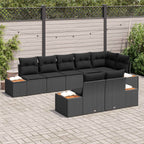 Gartensofa-set mit Kissen mit Speicher 8 pcs Schwarz Polyrattan