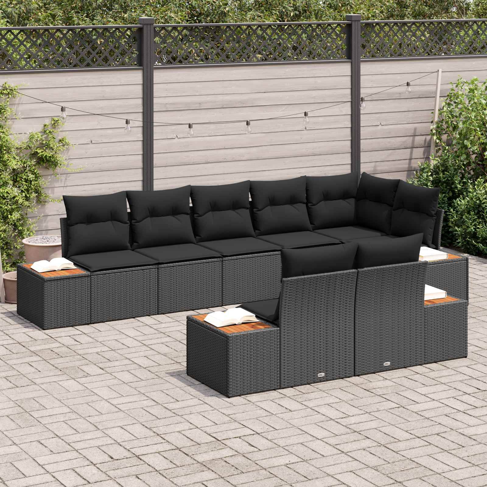 Gartensofa-set mit Kissen mit Speicher 8 pcs Schwarz Polyrattan