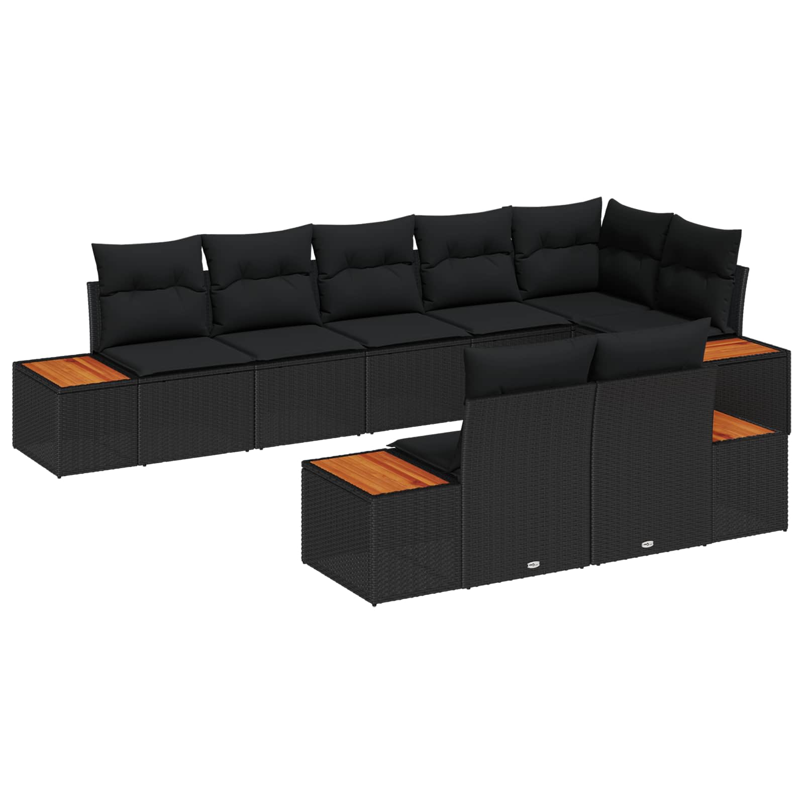 Gartensofa-set mit Kissen mit Speicher 8 pcs Schwarz Polyrattan