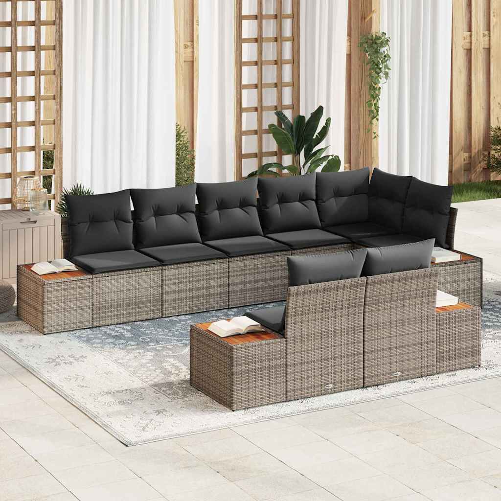 Gartensofa-set mit Kissen mit Speicher 8 pcs Grau Polyrattan